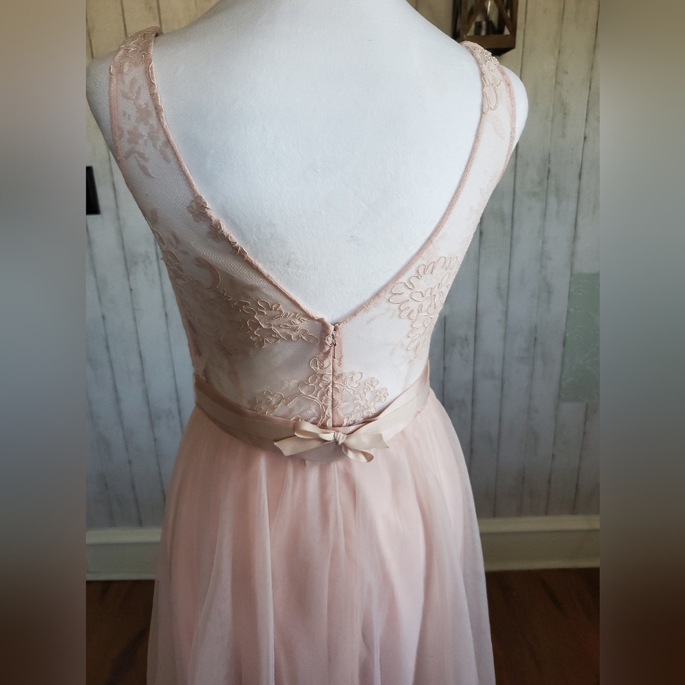 White by Vera Wang Tulle Lace Bridesmaid Prom Formal Gown Blush Pink Size 4 - Picture 11 of 14